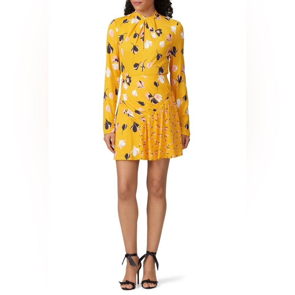 Self-Portrait Mustard Floral Long Sleeve Mini Dress